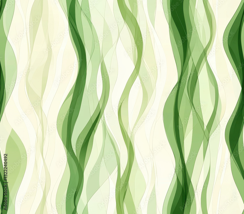 Poster seamless pattern of flowing green waves on light background, evoking tranquility, seamless pattern s