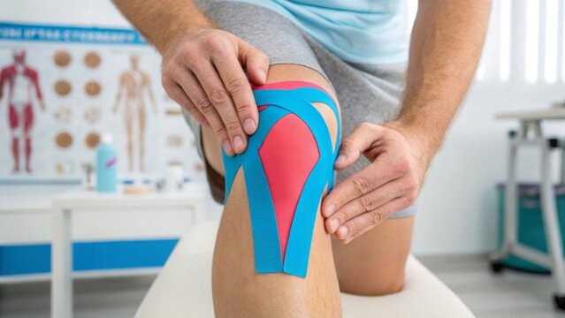 Physical therapy improves mobility and supports joint health. Knee taping technique for sports injury rehabilitation.