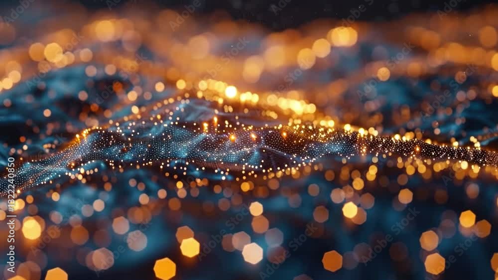 Poster mesmerizing digital landscape of glowing particles and abstract waves creates futuristic and dynamic