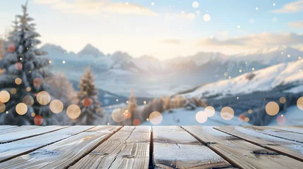 Fototapeten A wooden table with snow on it © Studicon