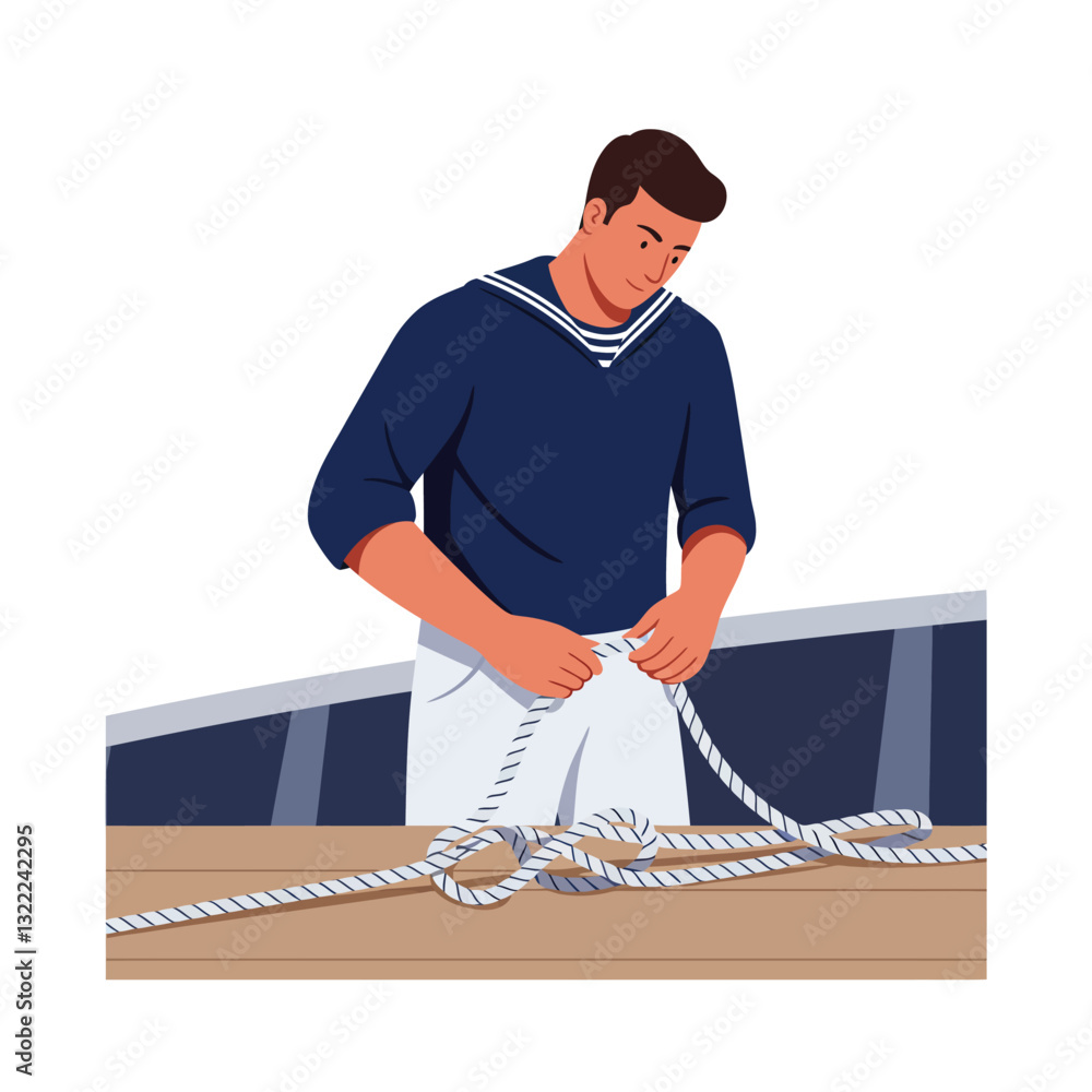 Poster person tying rope in minimal style with flat design elements vector art