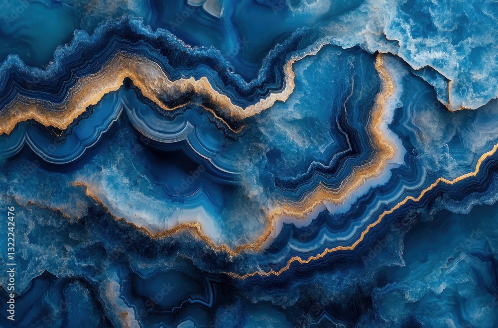 Poster stunning blue agate stone with swirling patterns and golden accents in abstract nature design for ba