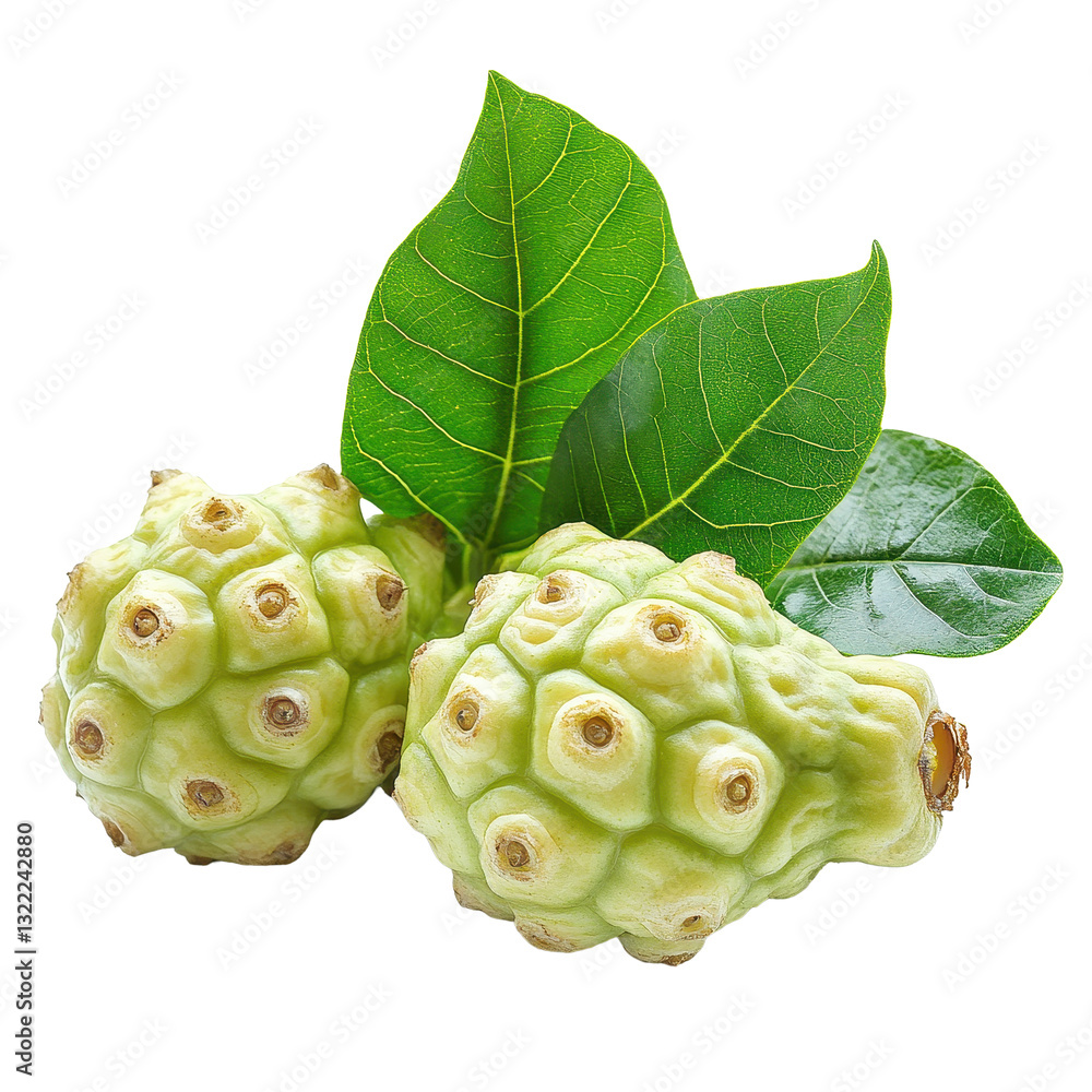 Poster non fruit isolated on transparent background with green leaves showcasing its unique texture and app