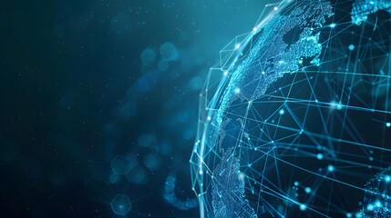 A blue globe with a network of lines connecting it