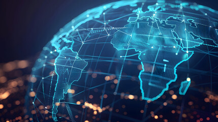 A blue globe with a network of lines connecting it