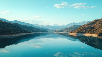 Obraz premium Serene mountain lake reflecting a clear sky