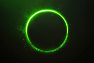 Glowing green light ring on black background with grainy gradient noise texture for abstract design