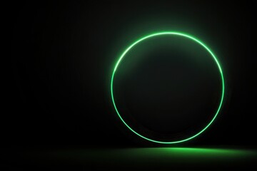 Glowing green light ring on black background with grainy gradient noise texture for abstract design