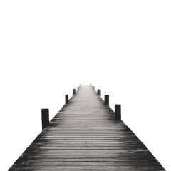 Lonely pier stretches into the fog, creating a serene atmosphere on a calm day, Lonely Pier A Foggy View, Transparent background