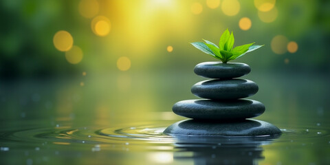 Obraz premium zen stones and green leaves