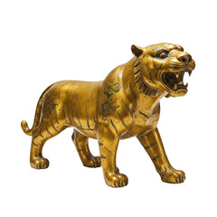 gold antique vintage tiger figurine with transparent background