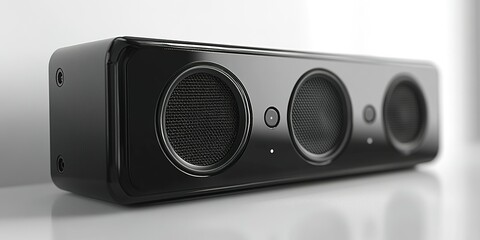 Fototapeta premium Stylish black speaker with dual sound drivers designed for enhanced audio entertainment in modern living spaces