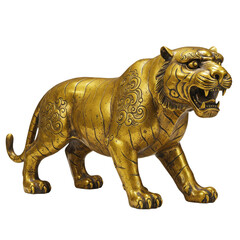 Fototapeta premium gold antique vintage tiger figurine with transparent background