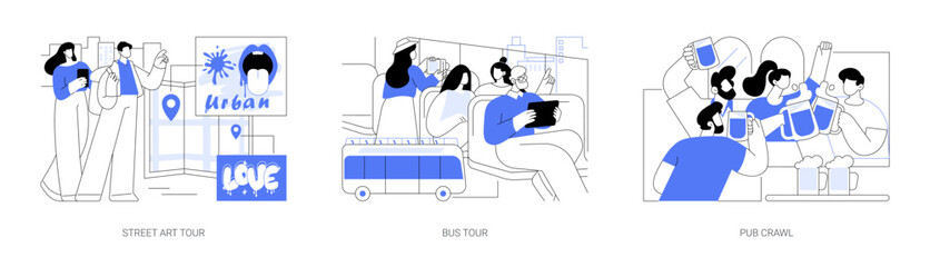 City tourism isolated cartoon vector illustrations set.