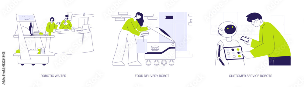 Poster service robots abstract concept vector illustrations.