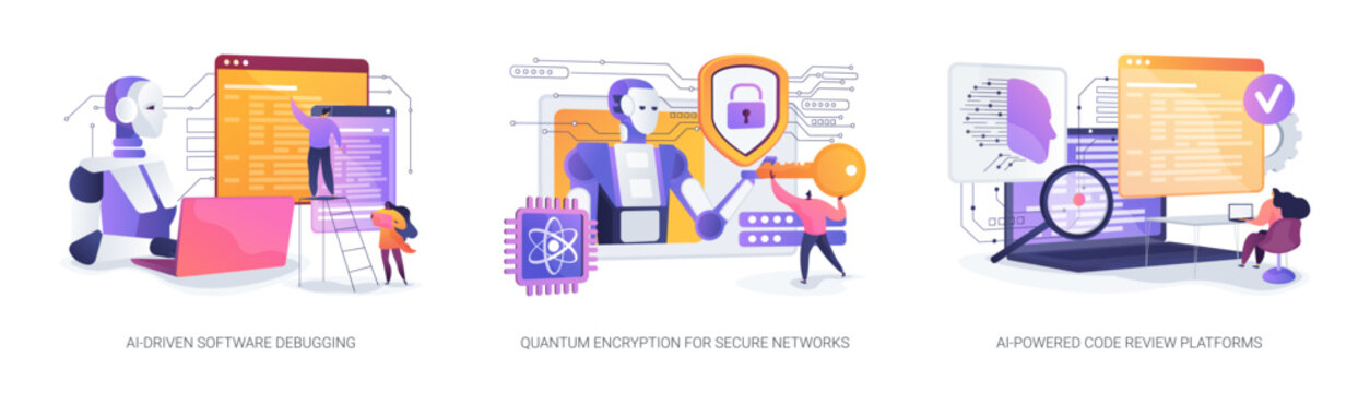 AI and Quantum Securing Digital Innovation abstract concept vector illustrations.
