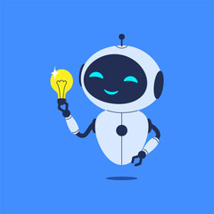 Robot with light bulb above its head, symbolizing new idea. Vector illustration for innovation, artificial intelligence and creative thinking concepts
