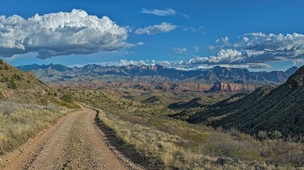 Desert Mountain Road Under Dramatic Sky