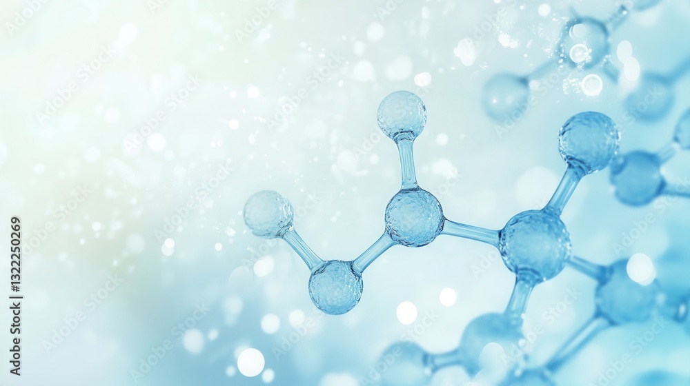 Poster abstract molecular structures in light blue and white with a soft gradient background for scientific