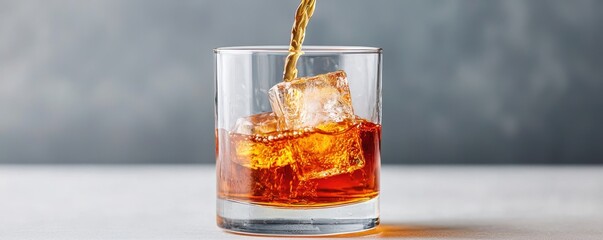 World cocktail day with beverage and glass idea. Refreshing cocktail drink with ice in a glass.