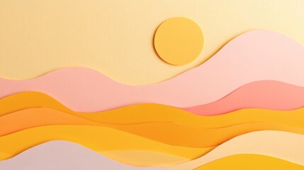 Colorful paper waves with a sun at sunset captured in an artistic composition