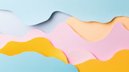 Colorful layered paper waves create an artistic landscape in pastel shades at studio setting