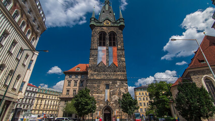 Fototapeta premium Jindrisska Tower timelapse hyperlapse - the highest belfry in Prague.