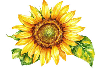 Fototapeta premium Set of watercolor sunflowers 