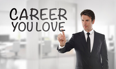 Businessman touch a transparent screen with 