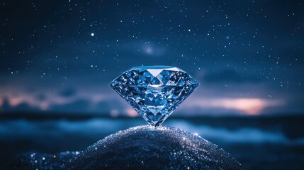 Obraz premium Celestial Diamond: A Nighttime Gem on the Shore