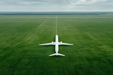 Airplane on the Runway: Striking View of an Aircraft Ready for Takeoff in a Dramatic Airport Setting