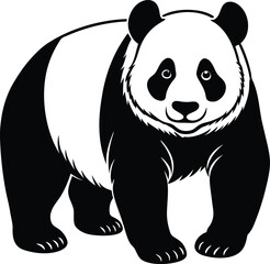 Vector Illustration of a Cute Panda Bear in Black and White Art