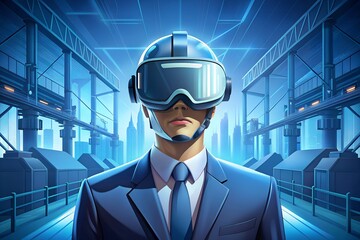 Fototapeta premium Futuristic Businessman in VR Headset in High-Tech Environment