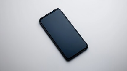 Naklejka premium A navy-hued smartphone, resembling an device, rests against a pristine white background, ready to be transformed into a captivating mockup for your design needs, showcasing its sleek design