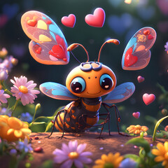Colorful heart-patterned butterfly in enchanting garden