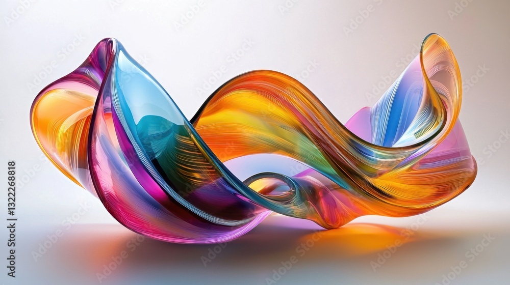 Poster the artwork showcases a dynamic design of glass in a variety of vivid colors. the flowing shapes int