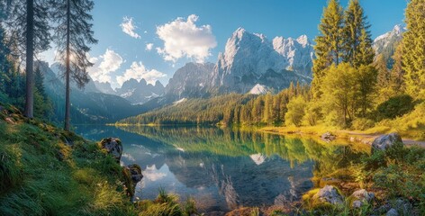 Obraz premium Alpine Lake Sunrise Reflection