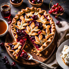 Cherry pie with ornate crust and vibrant cherries