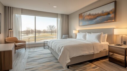 Modern hotel room with park view