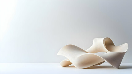 Beige Abstract Sculpture with Intricate Pattern on a White Surface Under Soft Lighting