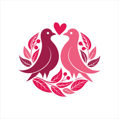  Abstract Lovebirds with Flowers and Leaves Retro T-Shirt Design