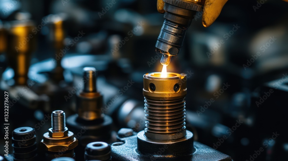 Poster close-up of a gloved hand installing a glowing component into a machine.