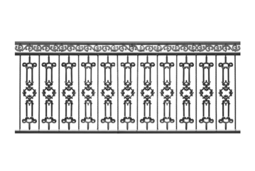 Wrought iron balcony facade.  B.