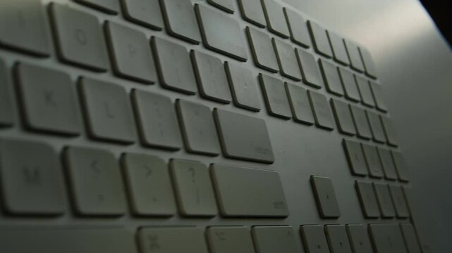 Working typing on pc, Old vintage keyboard retro pc close-up , Old computer studio close-up, Desktop vintage retro wave display, late 90s PC.