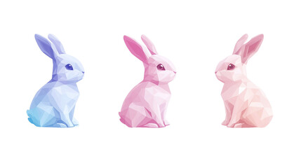 set of Minimalist Easter bunny in sleek geometric style, soft pastel gradients, modern and elegant composition, isolated on transparent background. Design element for easter card, invitation card, pub