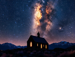 Church under Milky Way