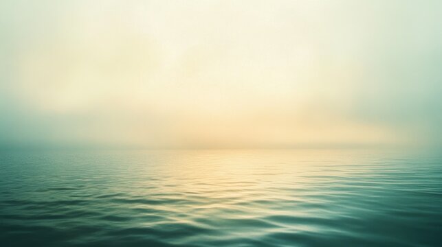 The horizon gently blurs where ocean meets sky, a pastel palette of soft greens and yellows blends seamlessly into a tranquil, infinite expanse.
