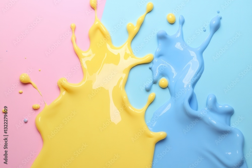 Poster colorful splashes of yellow, blue, and pink on a playful background create an energetic atmosphere f