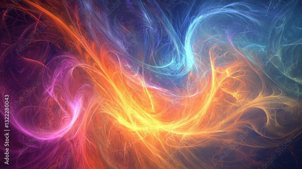 Poster this artwork features a dynamic blend of vibrant colors swirling together, creating an abstract comp