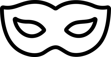 Carnival Mask Line Icon – Simple Black Masquerade Mask for Mardi Gras, Halloween, and Party | Vector Illustration